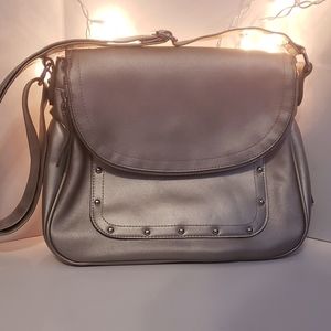 Buckle Metallic Handbag w/ Rhinestone Bottom
